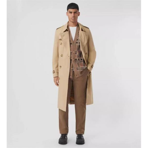 BURBERRY 激安 メンズ 2025新作 ロングトレンチコート ケンジントンフィット 英国製ギャバジン 細身シルエット ビジネス＆カジュアル対応