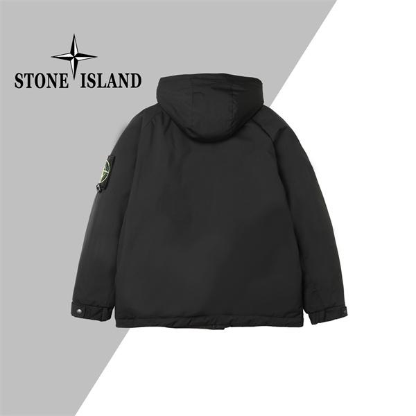 ブラック 高耐久素材 防風強化 ハイスペックフーデッド ダウンジャケット STONE ISLAND ストーンアイランド コピー 