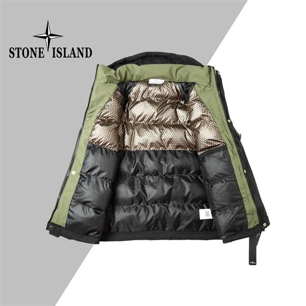 ブラック 高耐久素材 防風強化 ハイスペックフーデッド ダウンジャケット STONE ISLAND ストーンアイランド コピー 
