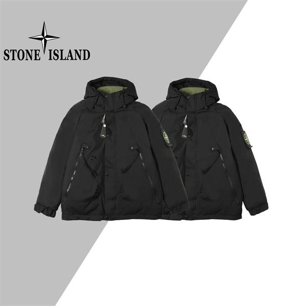 ブラック 高耐久素材 防風強化 ハイスペックフーデッド ダウンジャケット STONE ISLAND ストーンアイランド コピー 