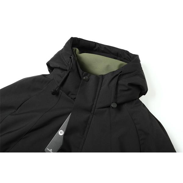 ブラック 高耐久素材 防風強化 ハイスペックフーデッド ダウンジャケット STONE ISLAND ストーンアイランド コピー 