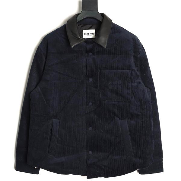 落ち着き感 起毛素材 ネイビー コーデュロイ MIUMIU ミュウミュウ コピー ジャケット 定番
