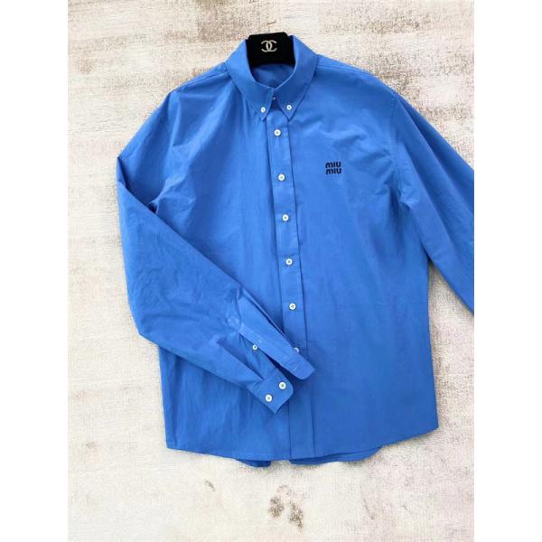 2025秋冬 きれいめ 軽やか素材 ブルー MIUMIU ミュウミュウ スーパーコピー シャツ トレンド