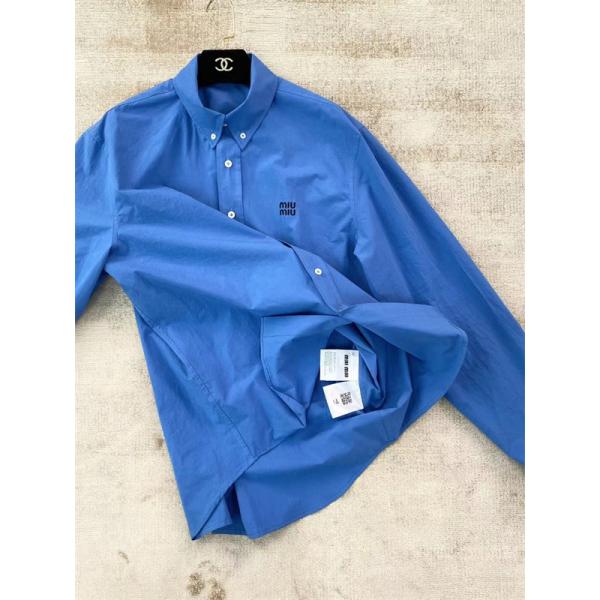 2025秋冬 きれいめ 軽やか素材 ブルー MIUMIU ミュウミュウ スーパーコピー シャツ トレンド