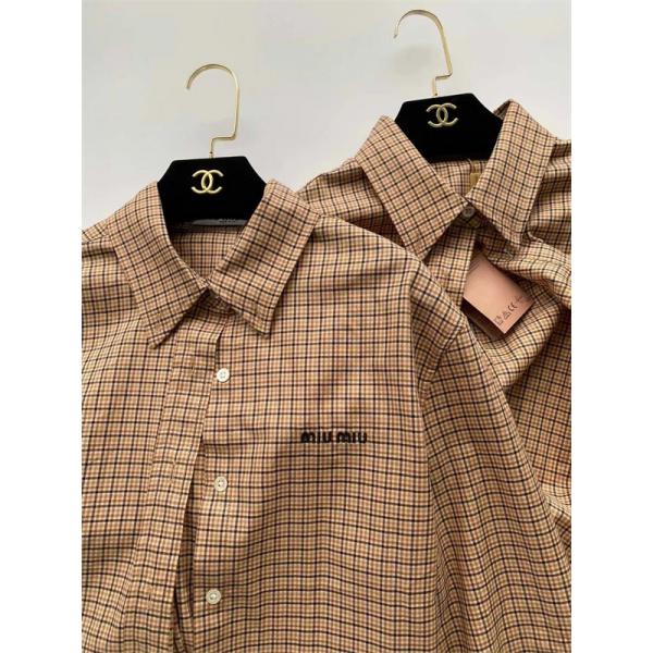 MIUMIU ミュウミュウ コピー 2025秋冬 クラシック 上品チェック ベージュ シャツ 定番