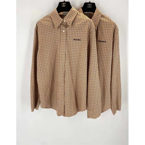 MIUMIU ミュウミュウ コピー 2025秋冬 クラシック 上品チェック ベージュ シャツ 定番