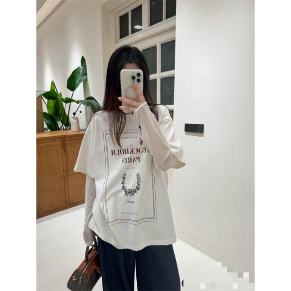 ACNE STUDIOS アクネ ストゥディオズ コピー 雰囲気 ホワイト グラフィック ロングTシャツ こなれ感  