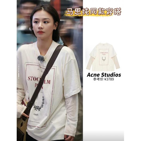 ACNE STUDIOS アクネ ストゥディオズ コピー 雰囲気 ホワイト グラフィック ロングTシャツ こなれ感  