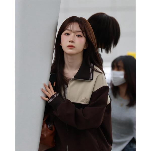 MIUMIU ミュウミュウ コピー 秋冬 防風 ブラウン バイカラー ジップジャケット 品格