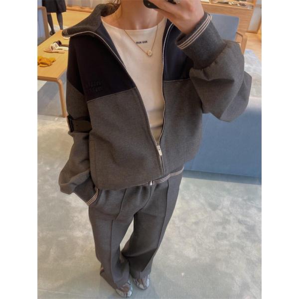 渋み チャコール 切替 ジップブルゾン 大人向け MIUMIU ミュウミュウ コピー