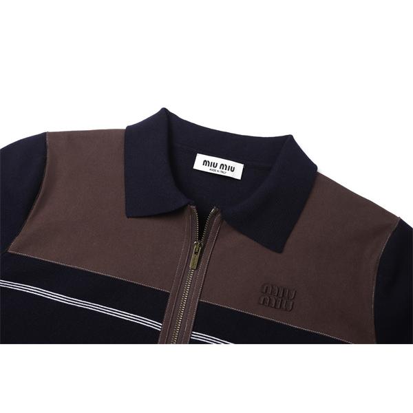  秋冬 奥行き ネイビー ニット MIUMIU ミュウミュウ コピー ジップジャケット 端正
