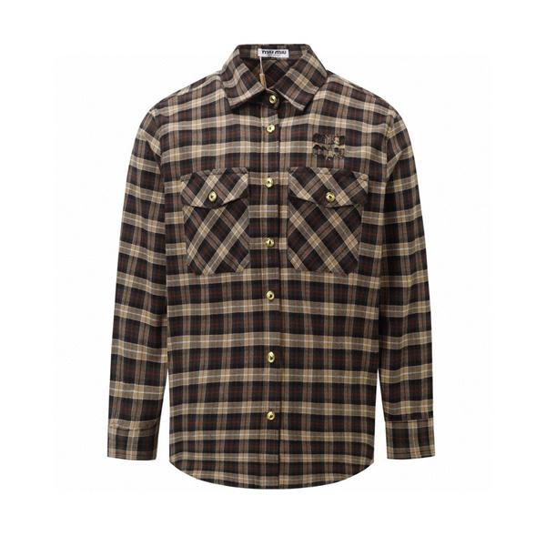  MIUMIU ミュウミュウ コピー 重ね着向き ブラウン チェック シャツ クラシック