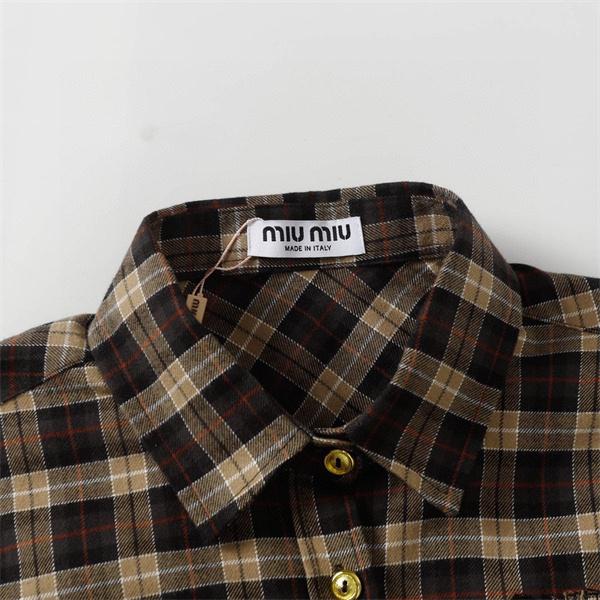  MIUMIU ミュウミュウ コピー 重ね着向き ブラウン チェック シャツ クラシック