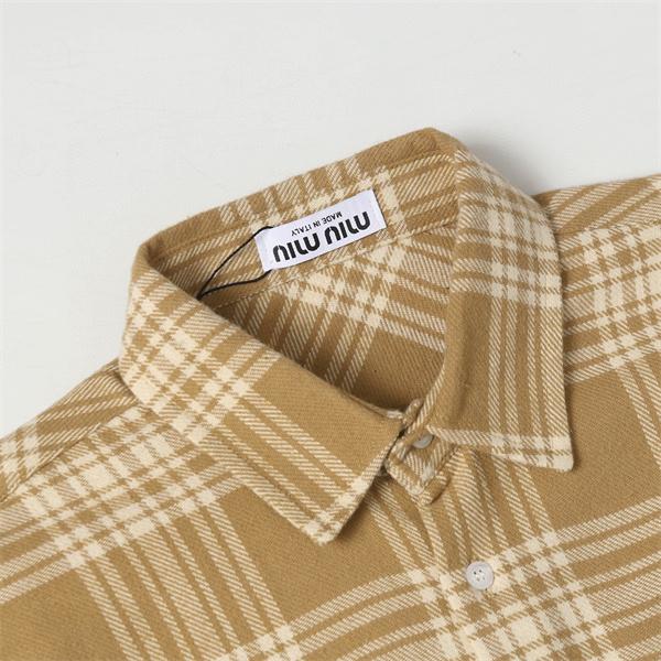 2025秋冬対応 起毛 キャメル チェック シャツ おすすめ MIUMIU ミュウミュウ コピー