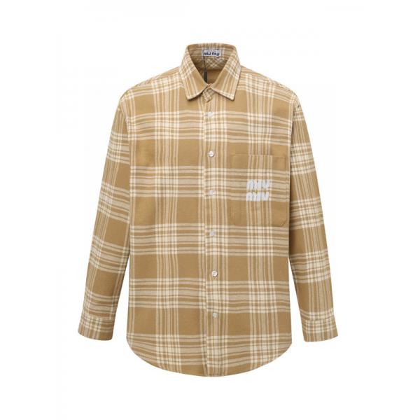 2025秋冬対応 起毛 キャメル チェック シャツ おすすめ MIUMIU ミュウミュウ コピー