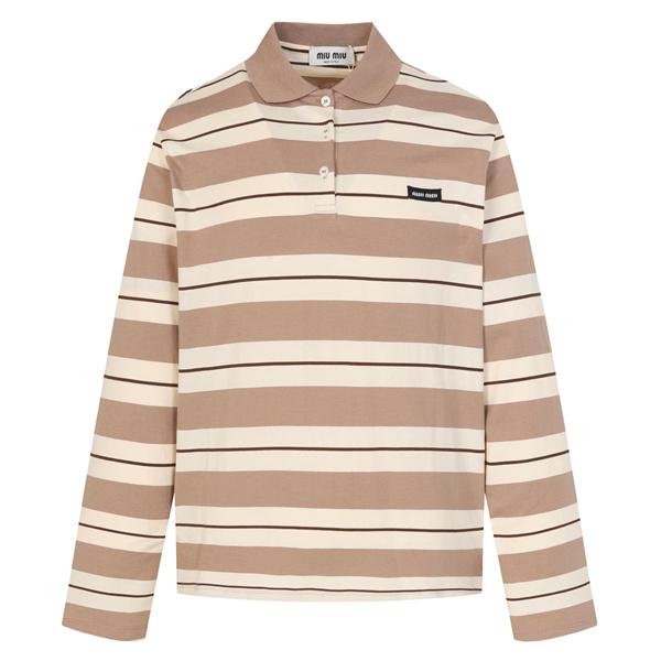 秋冬 保暖 ベージュ ボーダー MIUMIU ミュウミュウ コピー ポロシャツ 穏やか