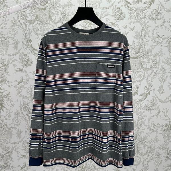 MIUMIU ミュウミュウ コピー 秋冬 厚み チャコール ボーダー ロングT トレンド