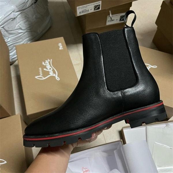 Christian Louboutin 激安 チェルシーブーツ メンズ レッドソール サイドゴアブーツ 尖頭 マーティンブーツ 本革 厚底 ブラック