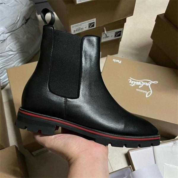 Christian Louboutin 激安 チェルシーブーツ メンズ レッドソール サイドゴアブーツ 尖頭 マーティンブーツ 本革 厚底 ブラック