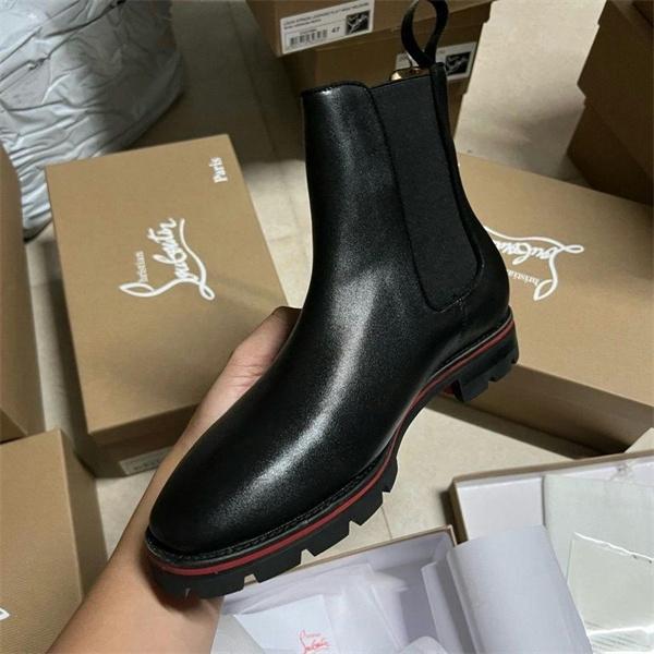 Christian Louboutin 激安 チェルシーブーツ メンズ レッドソール サイドゴアブーツ 尖頭 マーティンブーツ 本革 厚底 ブラック