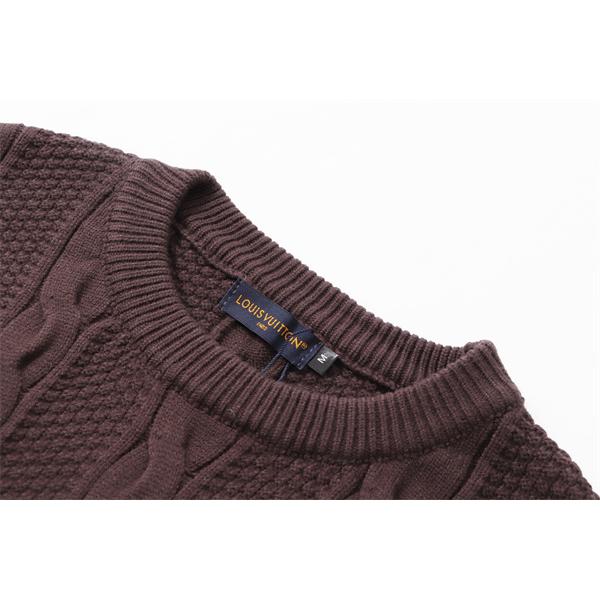 ケーブル編み LOUIS VUITTON ルイヴィトン コピー ニット ブラウン クルーネック 秋冬