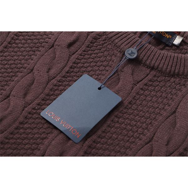 ケーブル編み LOUIS VUITTON ルイヴィトン コピー ニット ブラウン クルーネック 秋冬