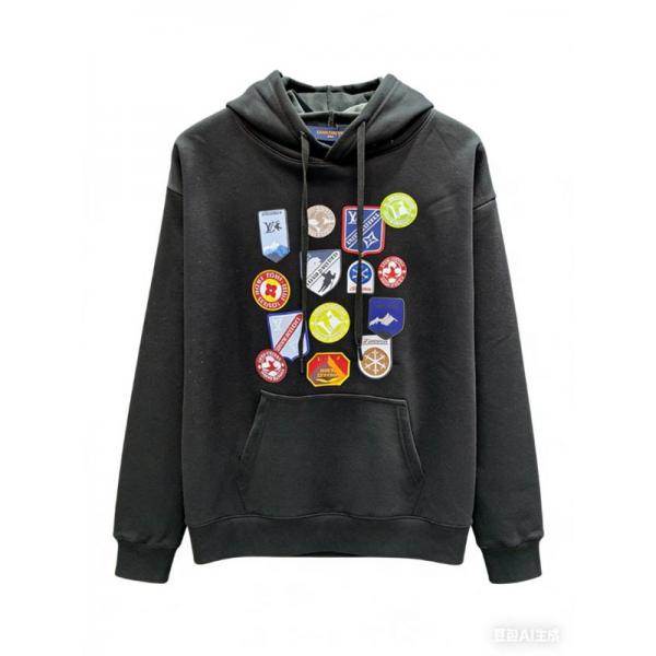 プリント パーカー ブラック 2025秋冬必須アイテム LOUIS VUITTON ルイヴィトン コピー