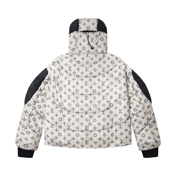 LOUIS VUITTON ルイヴィトン コピー ダウンジャケット ホワイト×ブラック フード 秋冬コーデ