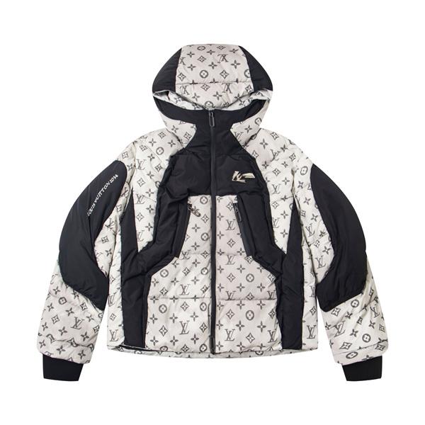 LOUIS VUITTON ルイヴィトン コピー ダウンジャケット ホワイト×ブラック フード 秋冬コーデ