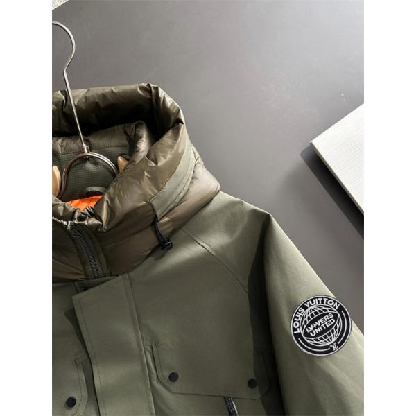 LOUIS VUITTON ルイヴィトン コピー ダウンジャケット カーキ フード付き 中綿 モード系