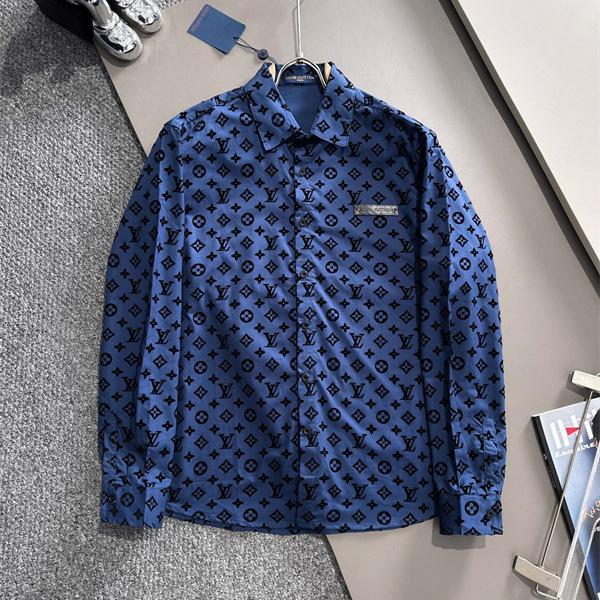 2025秋冬 総柄 シャツ ブルー 長袖 メンズ お洒落 LOUIS VUITTON ルイヴィトン コピー