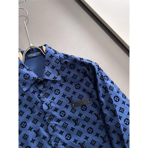 2025秋冬 総柄 シャツ ブルー 長袖 メンズ お洒落 LOUIS VUITTON ルイヴィトン コピー