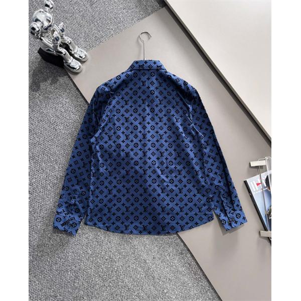 2025秋冬 総柄 シャツ ブルー 長袖 メンズ お洒落 LOUIS VUITTON ルイヴィトン コピー