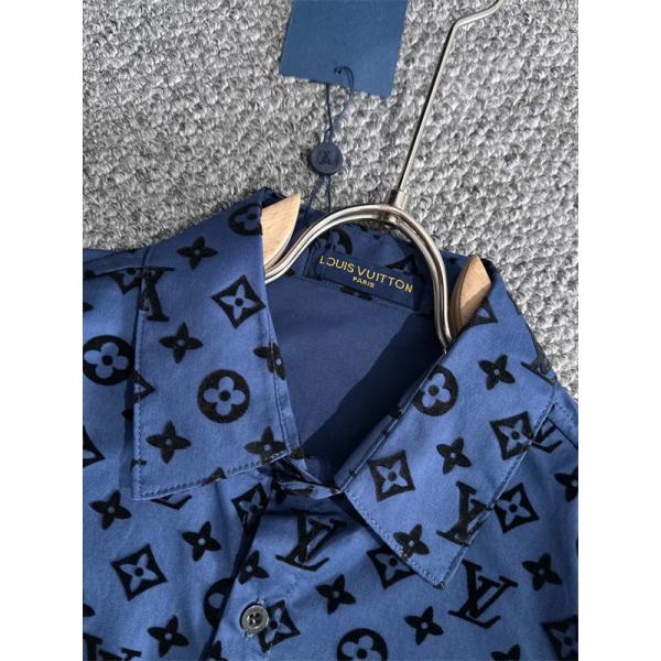 2025秋冬 総柄 シャツ ブルー 長袖 メンズ お洒落 LOUIS VUITTON ルイヴィトン コピー