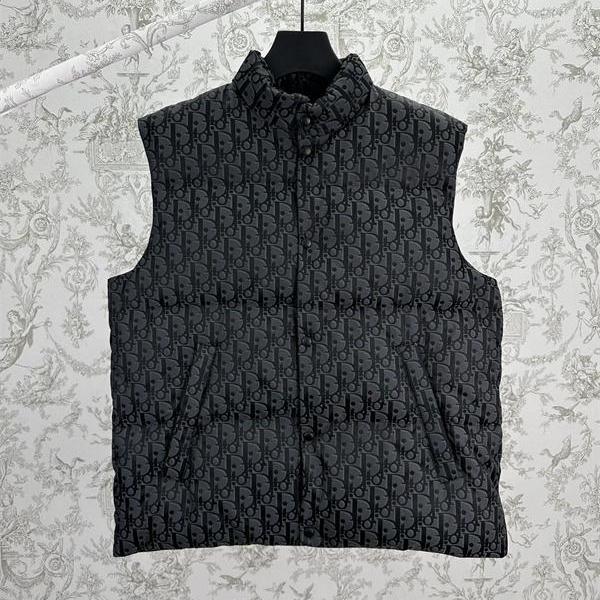 安定 人気 DIOR ディオール コピー ダウンベスト 総柄 ブラック メンズ 2025秋冬