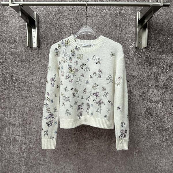 洗練デザイン ニット ホワイト レディース  2025秋冬 華やか DIOR ディオール コピー