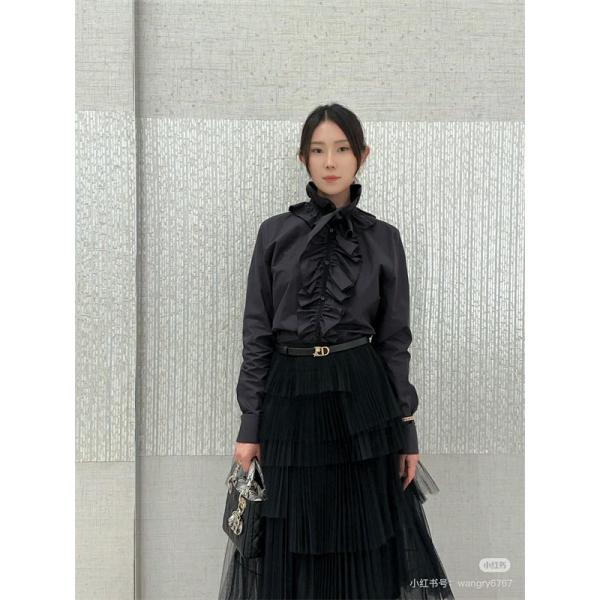 高級感溢れる フリルデザイン DIOR ディオール コピー シャツ ブラック お洒落コーデ