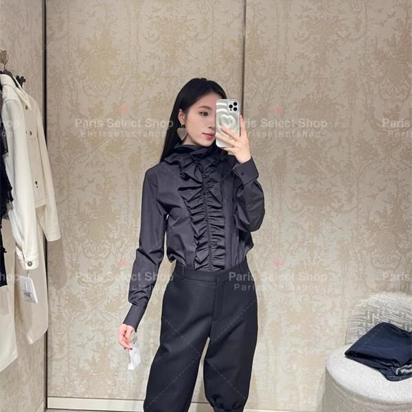 高級感溢れる フリルデザイン DIOR ディオール コピー シャツ ブラック お洒落コーデ