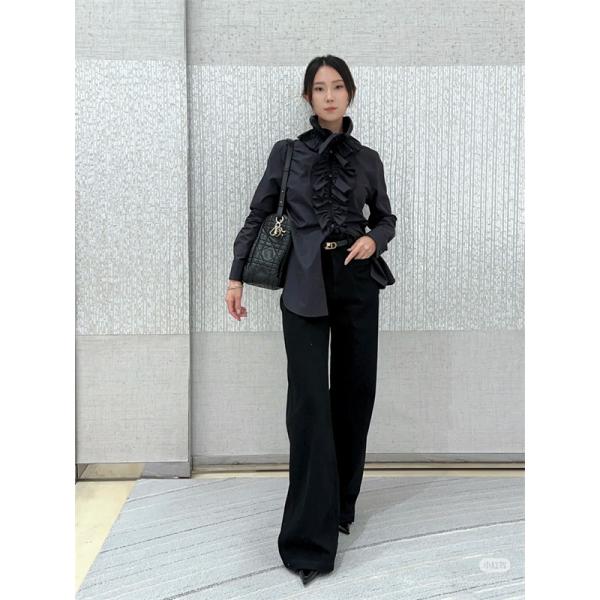 高級感溢れる フリルデザイン DIOR ディオール コピー シャツ ブラック お洒落コーデ