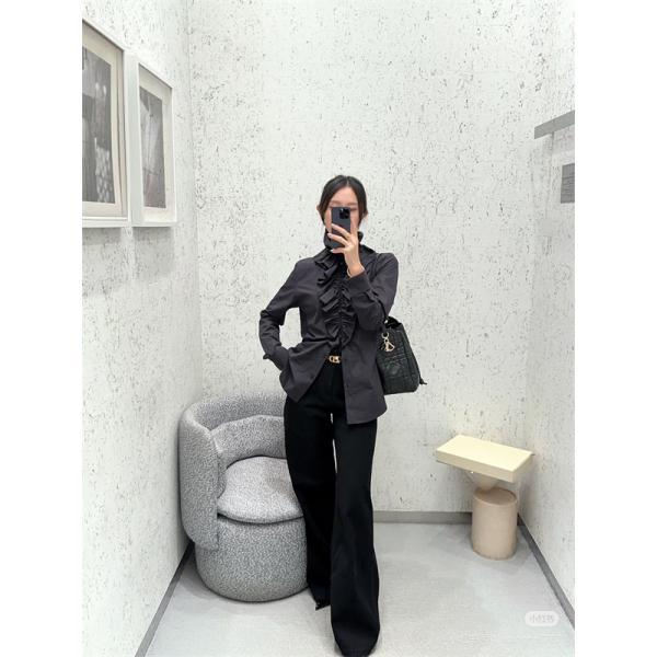 高級感溢れる フリルデザイン DIOR ディオール コピー シャツ ブラック お洒落コーデ
