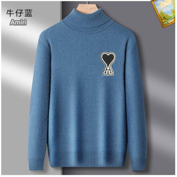 AMI PARIS アミ パリス コピー 2025秋冬 暖かい デニムブルー 定番 人気 ハイネック ニット