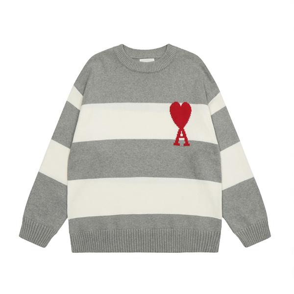  AMI PARIS アミ パリス コピー 2025秋冬 大人カジュアル グレー×ホワイト ニットセーター