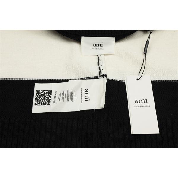  AMI PARIS アミ パリス コピー 2025秋冬 大人カジュアル グレー×ホワイト ニットセーター