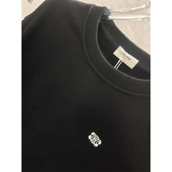 セリーヌ コピー 2025秋冬 CELINE 刺繍 トレーナー ホワイト・ブラック シンプル  ユニセックス
