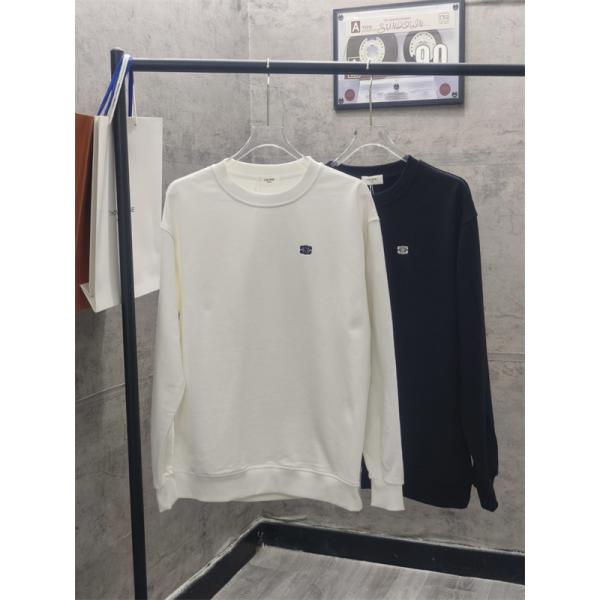 セリーヌ コピー 2025秋冬 CELINE 刺繍 トレーナー ホワイト・ブラック シンプル  ユニセックス