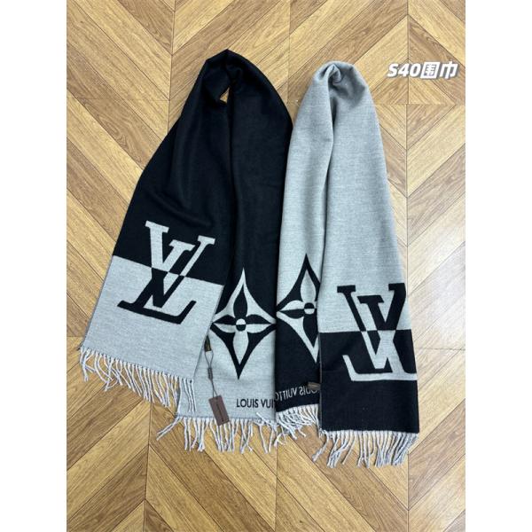 シンプルロゴ LOUIS VUITTON ルイヴィトン コピー マフラー ブラック グレー配色  定番アイテム