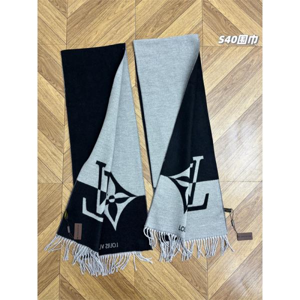シンプルロゴ LOUIS VUITTON ルイヴィトン コピー マフラー ブラック グレー配色  定番アイテム