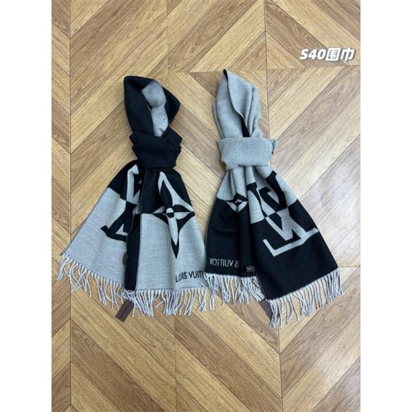 シンプルロゴ LOUIS VUITTON ルイヴィトン コピー マフラー ブラック グレー配色  定番アイテム