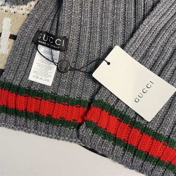 GUCCI グッチ コピー ニットマフラー キャップセット ブラック 暖か素材 冬仕様