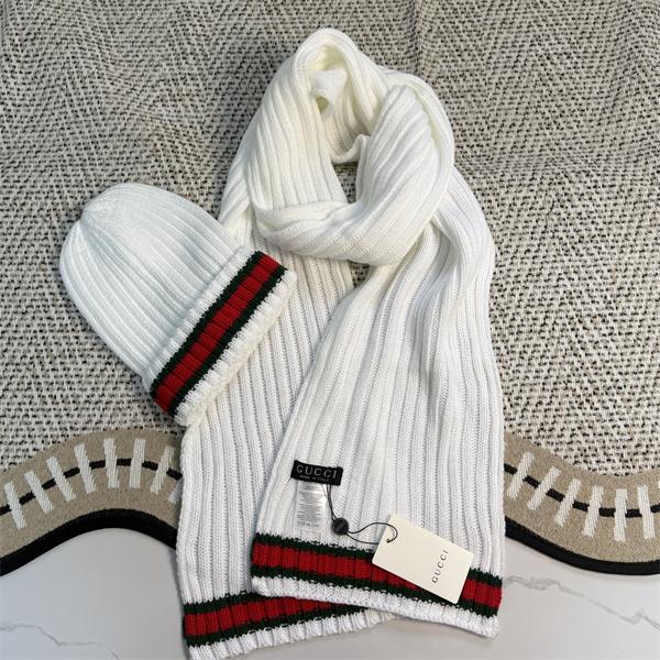 GUCCI グッチ コピー ニットマフラー キャップセット ブラック 暖か素材 冬仕様